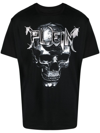 Shop Philipp Plein Logo-patch Round-neck T-shirt In Black