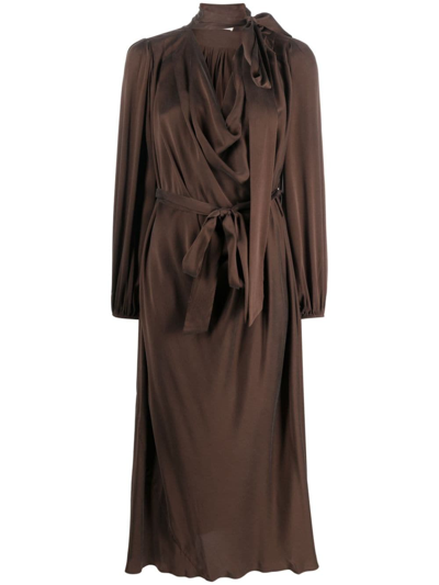 Shop Zimmermann Billow Pleat-detail Silk Midi Dress In Braun