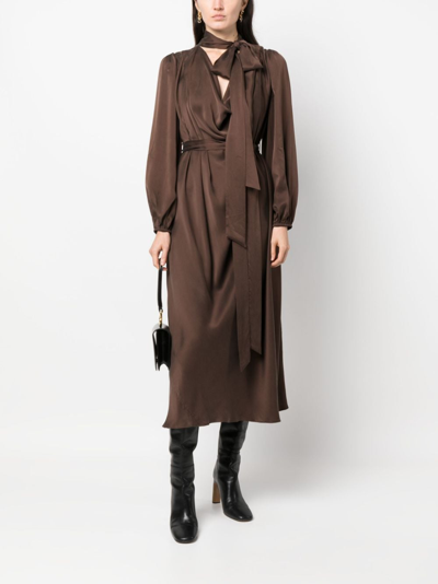 Shop Zimmermann Billow Pleat-detail Silk Midi Dress In Braun