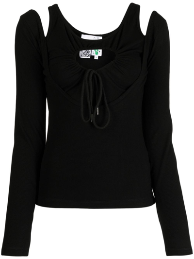 Shop Natasha Zinko Heart Cut-out Long-sleeve T-shirt In Black