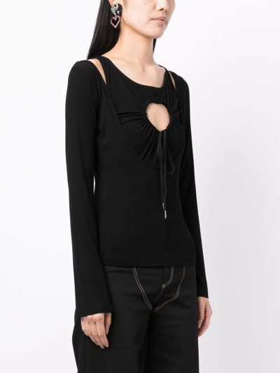 Shop Natasha Zinko Heart Cut-out Long-sleeve T-shirt In Black