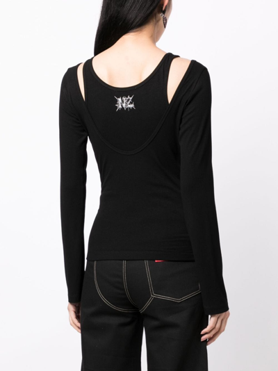 Shop Natasha Zinko Heart Cut-out Long-sleeve T-shirt In Black