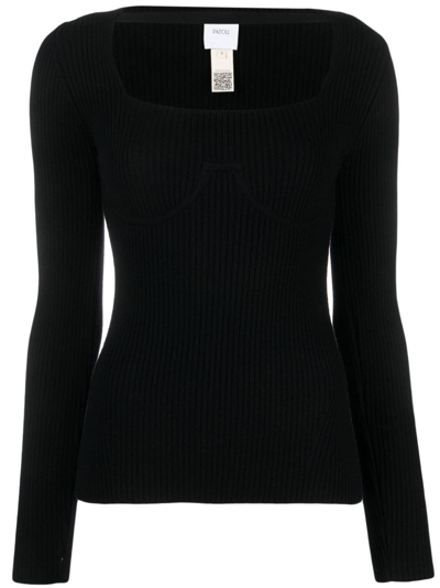 Shop Patou Long-sleeve Knitted Top In Schwarz