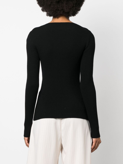 Shop Patou Long-sleeve Knitted Top In Schwarz