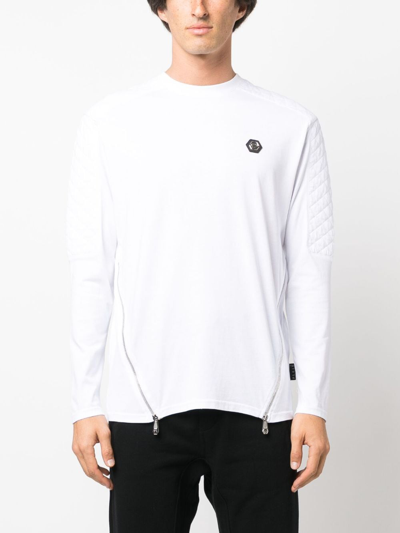 Shop Philipp Plein Snake-print Long-sleeve T-shirt In White
