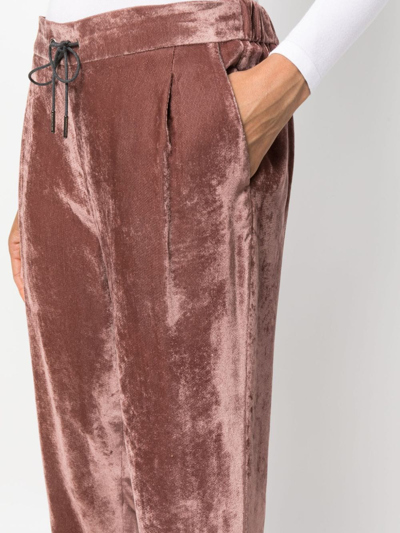 Shop Fabiana Filippi Tie-fastening Velvet-finish Trousers In Braun