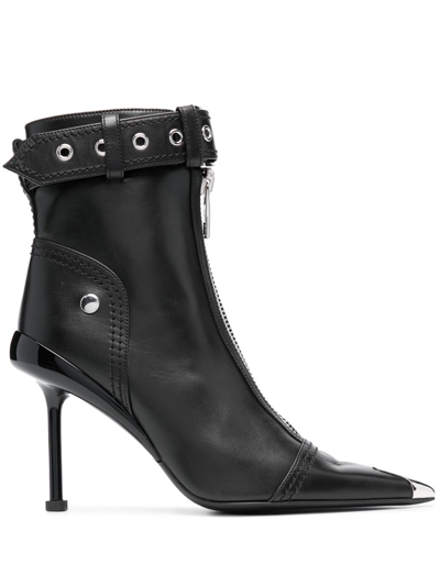Shop Alexander Mcqueen Buckle-fastening Leather Ankle Boots In Schwarz