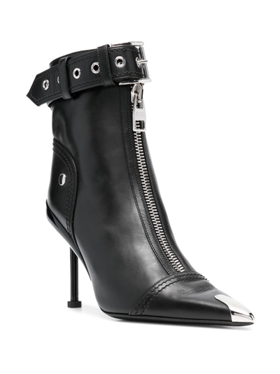 Shop Alexander Mcqueen Buckle-fastening Leather Ankle Boots In Schwarz