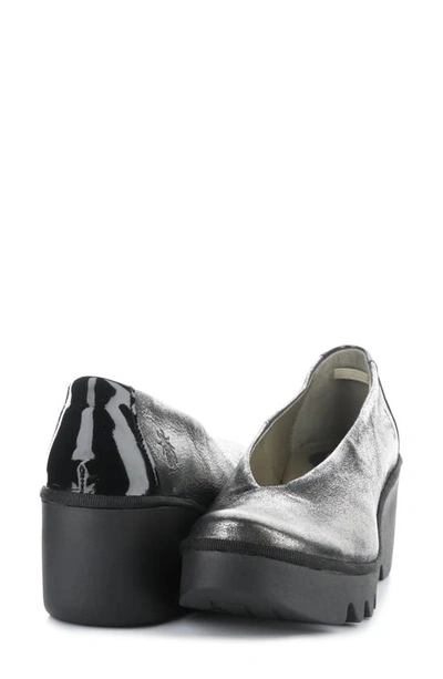 Shop Fly London Beso Wedge Pump In 019 Silver/ Black