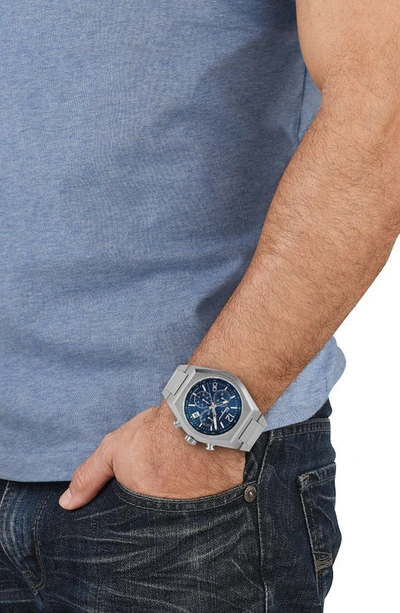 Ferragamo Men's 42mm Tonneau Chronograph Watch With Bracelet Strap, Silver/blue In Silver