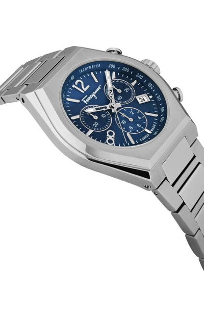 Ferragamo Men's 42mm Tonneau Chronograph Watch With Bracelet Strap, Silver/blue In Silver