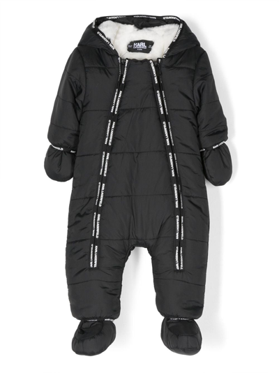 Shop Karl Lagerfeld Logo-tape Padded Hooded Snowsuit In Black