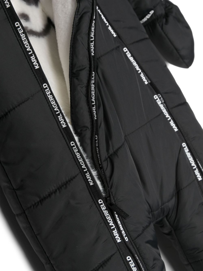 Shop Karl Lagerfeld Logo-tape Padded Hooded Snowsuit In Black