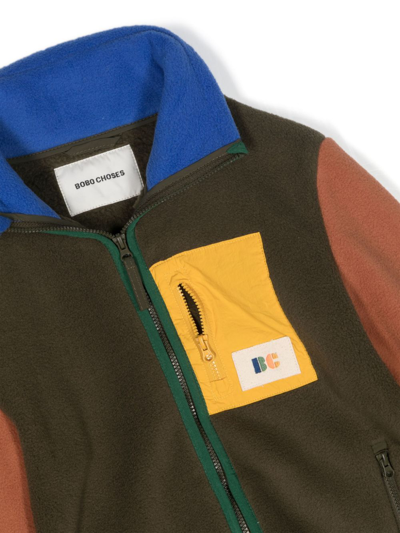 Shop Bobo Choses Colour-block Fleece Jacket In Green