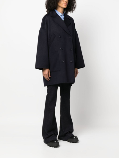 Shop P.a.r.o.s.h Double-breasted Cashmere Coat In Blue