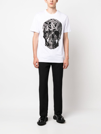 Shop Philipp Plein Ss Snake Round-neck T-shirt In White