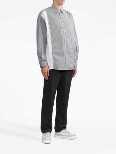 Shop Comme Des Garçons Homme Deux Striped Button-up Cotton Shirt In White/black Mix