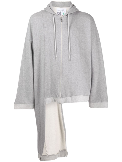 Shop Natasha Zinko Asymmetric Zip-up Cotton Hoodie In Grey