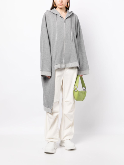 Shop Natasha Zinko Asymmetric Zip-up Cotton Hoodie In Grey