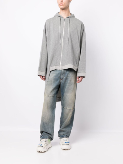 Natasha Zinko Asymmetric Zip-up Cotton Hoodie In Grey