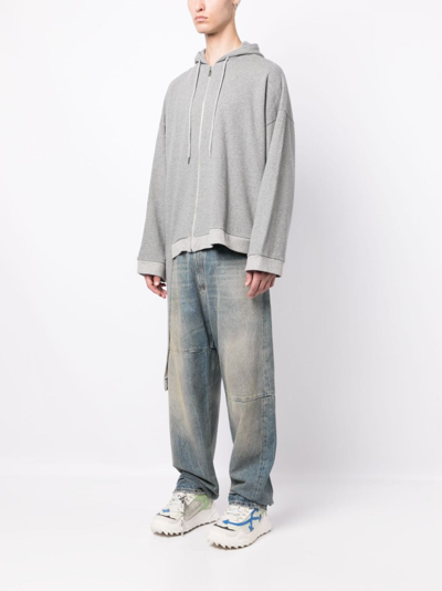 Natasha Zinko Asymmetric Zip-up Cotton Hoodie In Grey