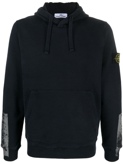 Shop Stone Island Compass-motif Cotton Hoodie In Blue