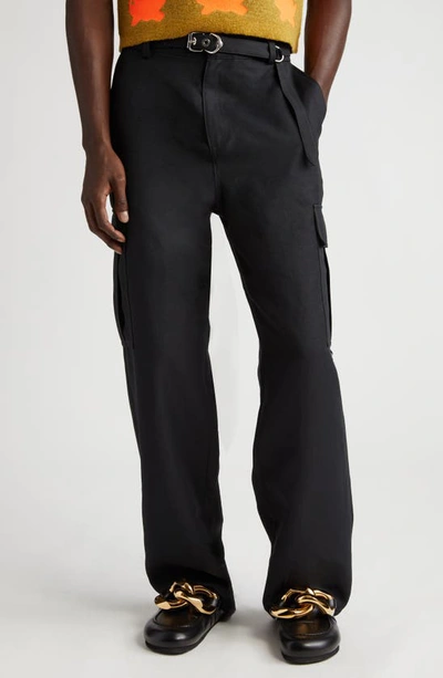 Shop Jw Anderson Belted Padlock Detail Cargo Pants In Black