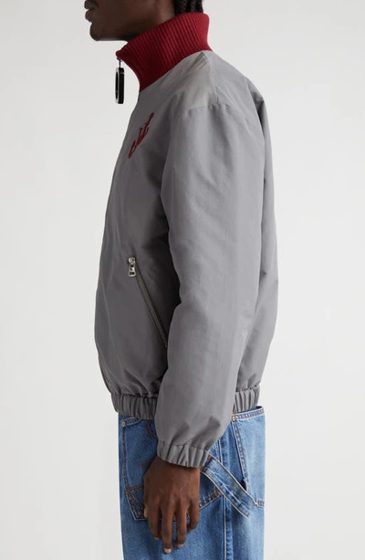 Shop Jw Anderson Mixed Media Logo Embroidered Jacket In Grey