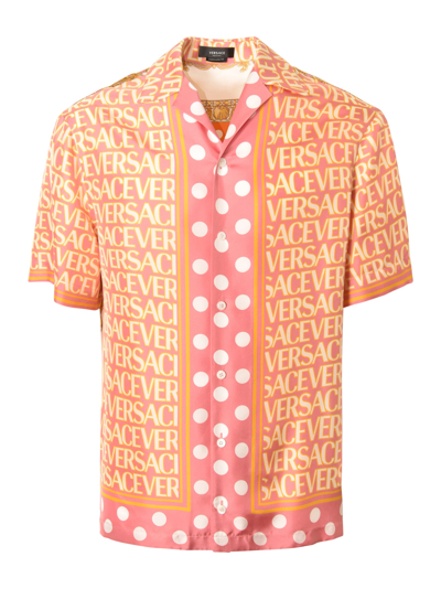 Shop Versace All-over Logo Informal Shirt In Pink/ivory