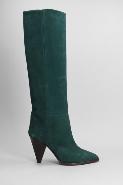 Shop Isabel Marant Ririo High Heels Boots In Green Suede