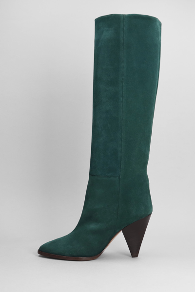Shop Isabel Marant Ririo High Heels Boots In Green Suede