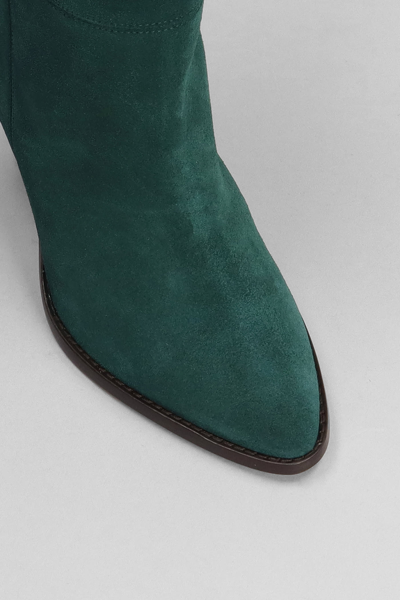 Shop Isabel Marant Rouxa High Heels Ankle Boots In Green Suede