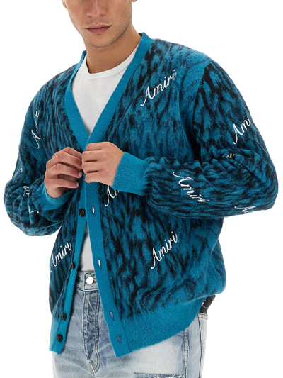 Shop Amiri V-neck Cardigan In Azzurro