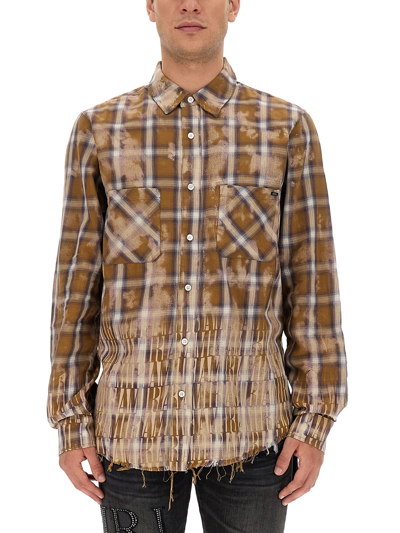 Shop Amiri Flannel Shirt In Marrone