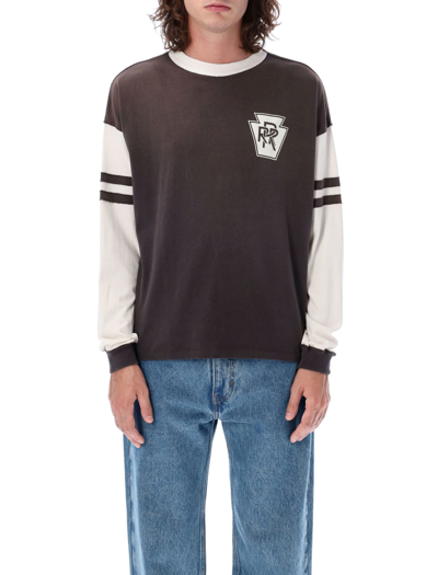 Shop Rhude Triple R Contrast Long-sleeved T-shirt In Brown/white