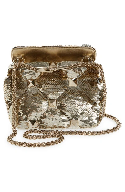 Shop Valentino Small Roman Stud Paillette Shoulder Bag In Mkl Oro/ Mekong/ Platino