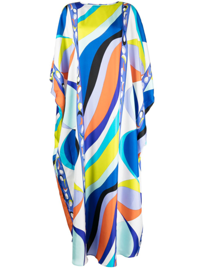 Shop Pucci Pesci-print Silk Kaftan Dress In Multicolour