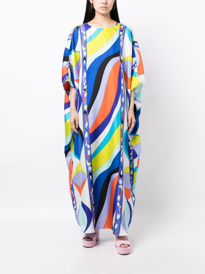 Shop Pucci Pesci-print Silk Kaftan Dress In Multicolour