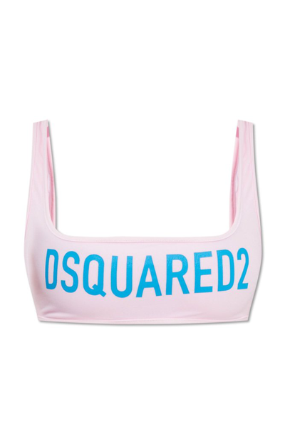 Shop Dsquared2 Logo Printed Swimsuit Top In Pink