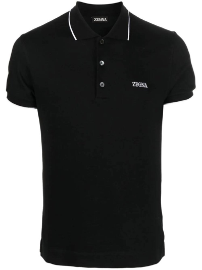 Shop Z Zegna Logo Embroidered Polo Shirt In Black