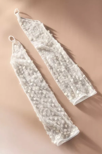 Shop Bhldn Lena Fingerless Sequin Opera Gloves In White