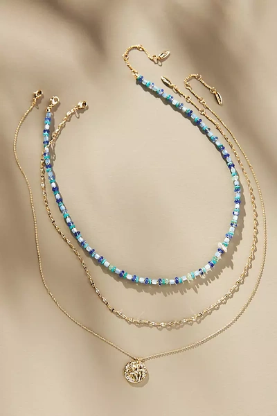 Shop Anthropologie Shades Of Sea Triple-layer Necklace In Blue