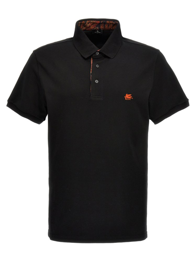 Shop Etro Logo Embroidered Short Sleeved Polo Shirt In Black