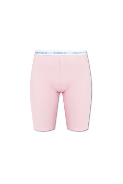 Shop Dsquared2 Logo Waistband Cropped Leggings In Pink