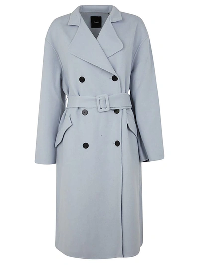 Shop Theory Wool Double Breasted Belted Coat Clothing In Blue