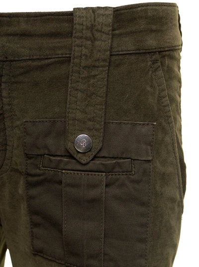 Shop Blumarine Military Green Low-waisted Cargo Pants With Logo Patch In Velvet Woman