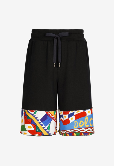 Shop Dolce & Gabbana Carretto Print Trim Shorts In Black