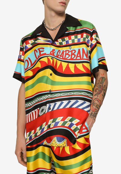 Shop Dolce & Gabbana Carretto-print Silk Twill Shirt In Multicolor