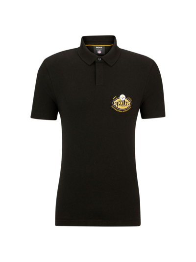 Shop Hugo Boss Men's Boss X Nfl Cotton-piqué Polo Shirt With Collaborative Branding In Steelers Charcoal