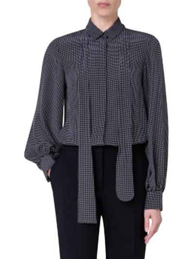 Shop Akris Punto Women's Tie-neck & Dot-print Silk Blouse In Black